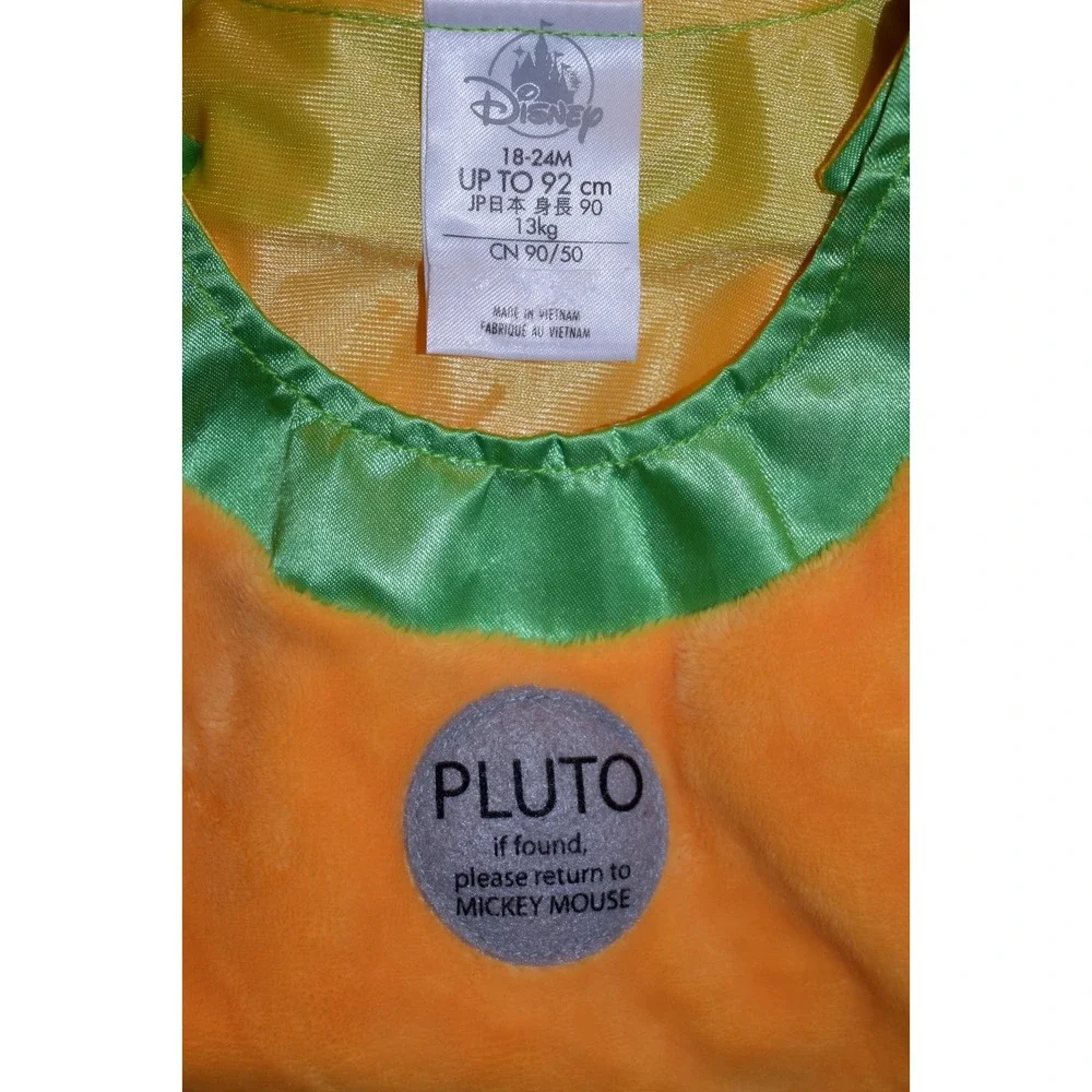 Disney Pluto Toddler Costume 18-24M Plush Bodysuit Hat Booties 3pc Set Orange